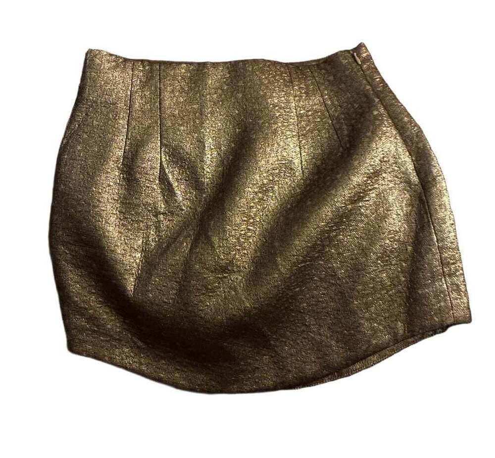 Zara Gold Textured Mini Skirt with Side Zip